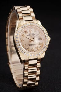 Rolex Replica Datejust Women Automatic Yellow Gold Plated Stainless Steel Diamond Bezel
