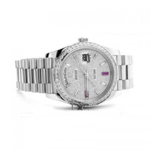 Rolex Replica Day-Date 40 Platinum Diamond Bezel and Paved Dial 228396